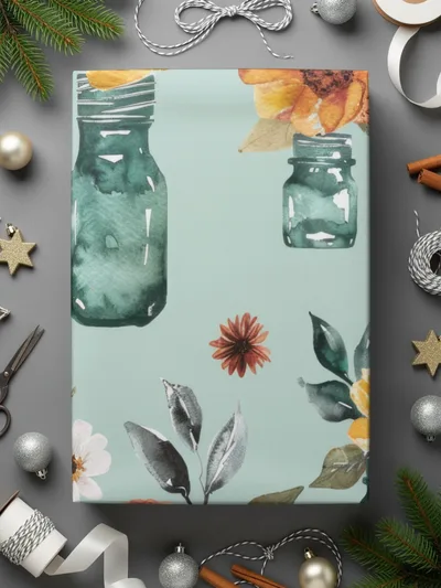 Watercolor Floral Seamless Pattern, Digital Paper Download, Jar Flowers, Fall Blooms, Rustic Design, Printable Fabric, Autumn Digital - Moore and Mountain