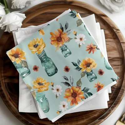 Watercolor Floral Seamless Pattern, Digital Paper Download, Jar Flowers, Fall Blooms, Rustic Design, Printable Fabric, Autumn Digital - Moore and Mountain