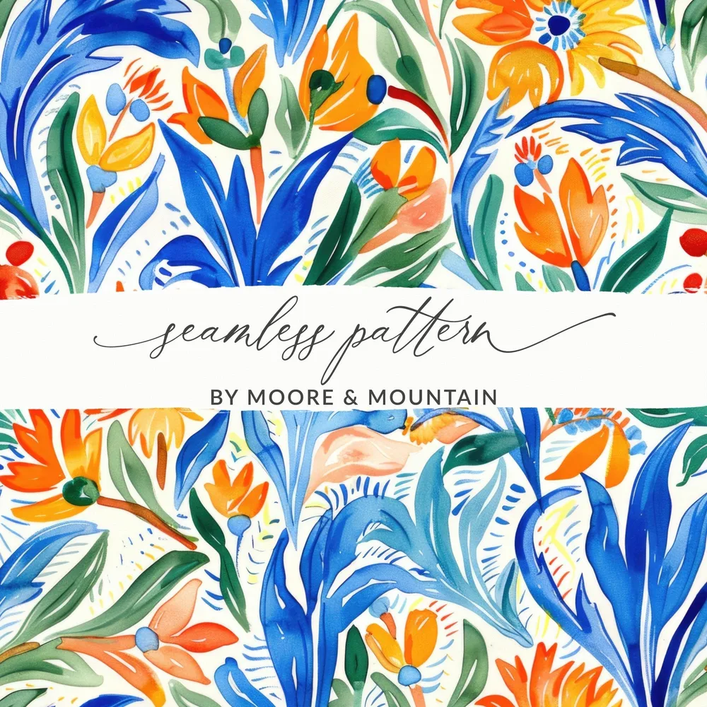 Watercolor Floral Seamless Pattern Digital Paper, Flower Garden Pattern, Colorful Floral Print, Botanical Design, 12x12 JPEG Files - Moore and Mountain
