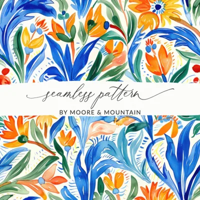 Watercolor Floral Seamless Pattern Digital Paper, Flower Garden Pattern, Colorful Floral Print, Botanical Design, 12x12 JPEG Files