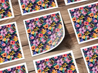 Vibrant Watercolor Floral Garden Pattern Dark Background product type