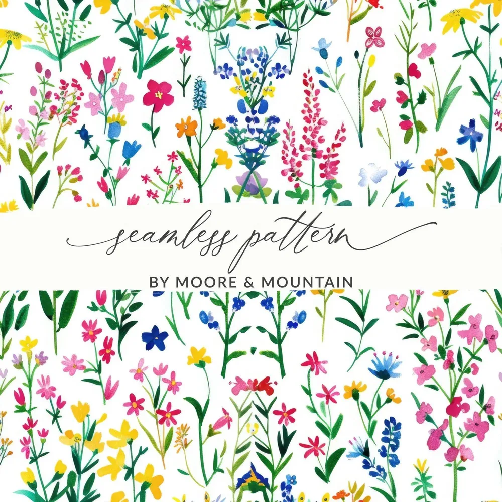 Watercolor Floral Seamless Pattern Digital Paper, Wildflower Pattern, Floral Background, Scrapbook Paper, Fabric Design, Digital Download - Moore and Mountain