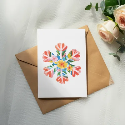 Watercolor Floral Snowflake Digital PNG, Folk Art Botanical Clipart, Colorful Spring Flower Bloom Sublimation Design, Printable Wall Art