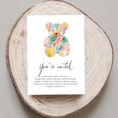 Watercolor Floral Teddy Bear Digital PNG Clipart, Cute Pastel Nursery Art Print, Boho Baby Shower Bear Sublimation Design Graphic Download