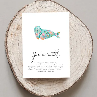 Invitation card with floral seal illustration and "You're invited" text.