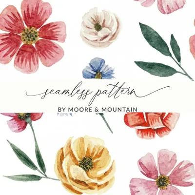 Ditsy Floral Watercolor Flower Digital Paper, Floral Seamless Pattern JPEG, Botanical Print Fabric Design, Flower Background, Commercial Use, Digital