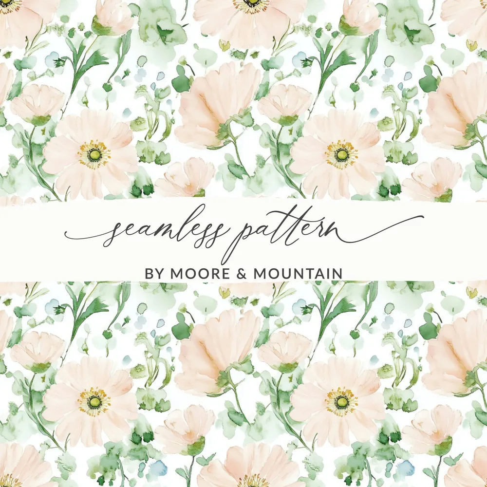 Watercolor Flower Digital Paper, Seamless Floral Pattern, Blush Pink Flowers, Greenery Print, Fabric Design, Printable Paper, Digital - Moore and Mountain