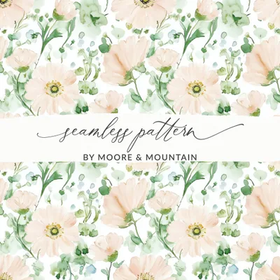 Watercolor Flower Digital Paper, Seamless Floral Pattern, Blush Pink Flowers, Greenery Print, Fabric Design, Printable Paper, Digital
