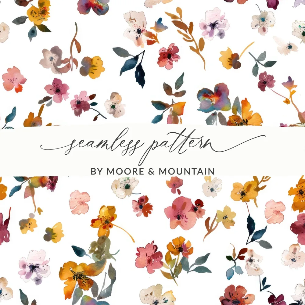 Watercolor Flower Digital Paper, Seamless Floral Pattern, Fabric Design, Scrapbook Paper, Watercolor Floral, Digital Download, Digital Paper - Moore and Mountain