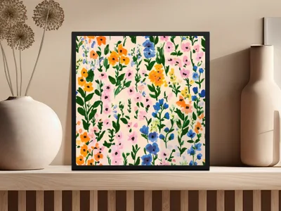 Watercolor Flower Pattern Digital Download, Floral Seamless Design, Pink Blue Orange Flower Art Print, Printable Background, Art for Crafts