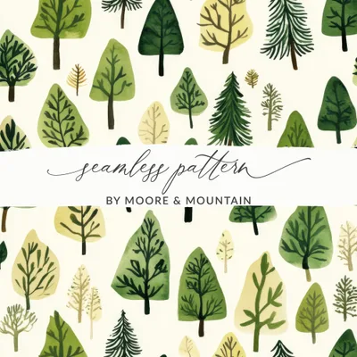 Watercolor Forest Digital Paper, Seamless Tree Pattern, Woodland Background for Crafts, Scrapbooking, Instant Download