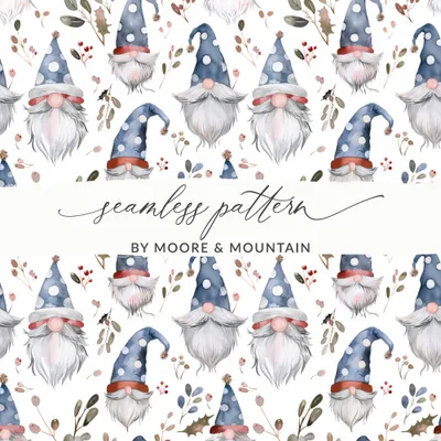 Watercolor Gnome Digital Seamless Pattern, Holiday Print Fabric Design, Christmas Gnomes, Digital Paper Pack, Scrapbook Paper, 12x12 JPEG