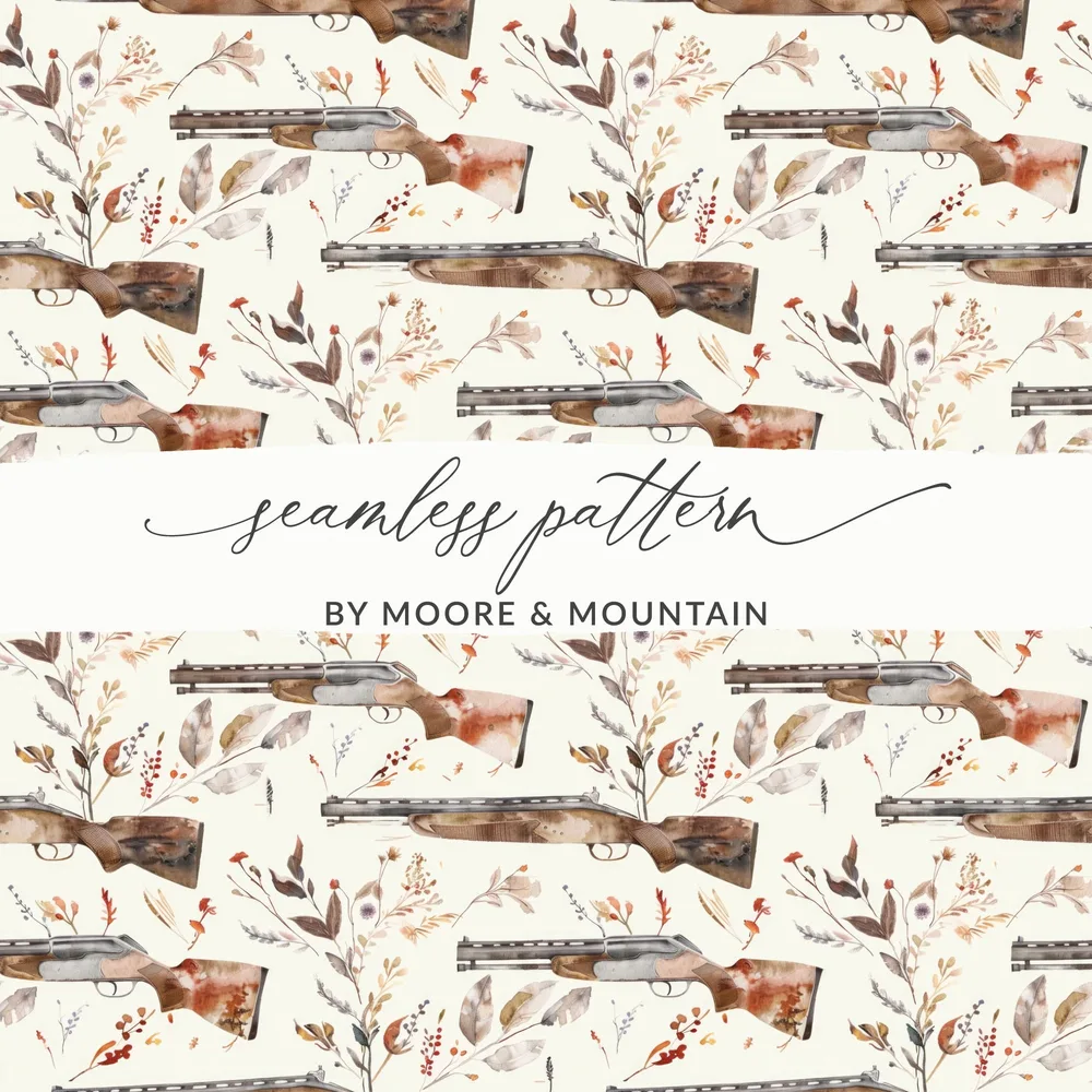 Vintage Hunting Rifle and Floral Seamless Pattern Design