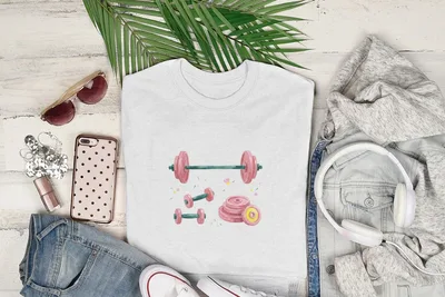 Watercolor Gym Equipment Clipart Digital, Pink Dumbbell Barbell Weight Plates PNG, Fitness Art Bundle, Cute Workout Clip Art, Gym Lover Gift