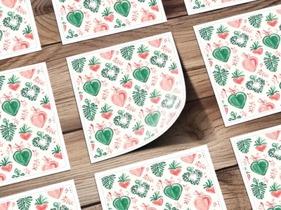 Watercolor Heart Digital Paper, Pink Green Festive Pattern, Winter Holiday Scrapbook Paper, Printable Background Texture, Digital - Moore and Mountain