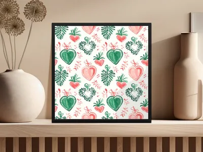 Watercolor Heart Digital Paper, Pink Green Festive Pattern, Winter Holiday Scrapbook Paper, Printable Background Texture, Digital - Moore and Mountain