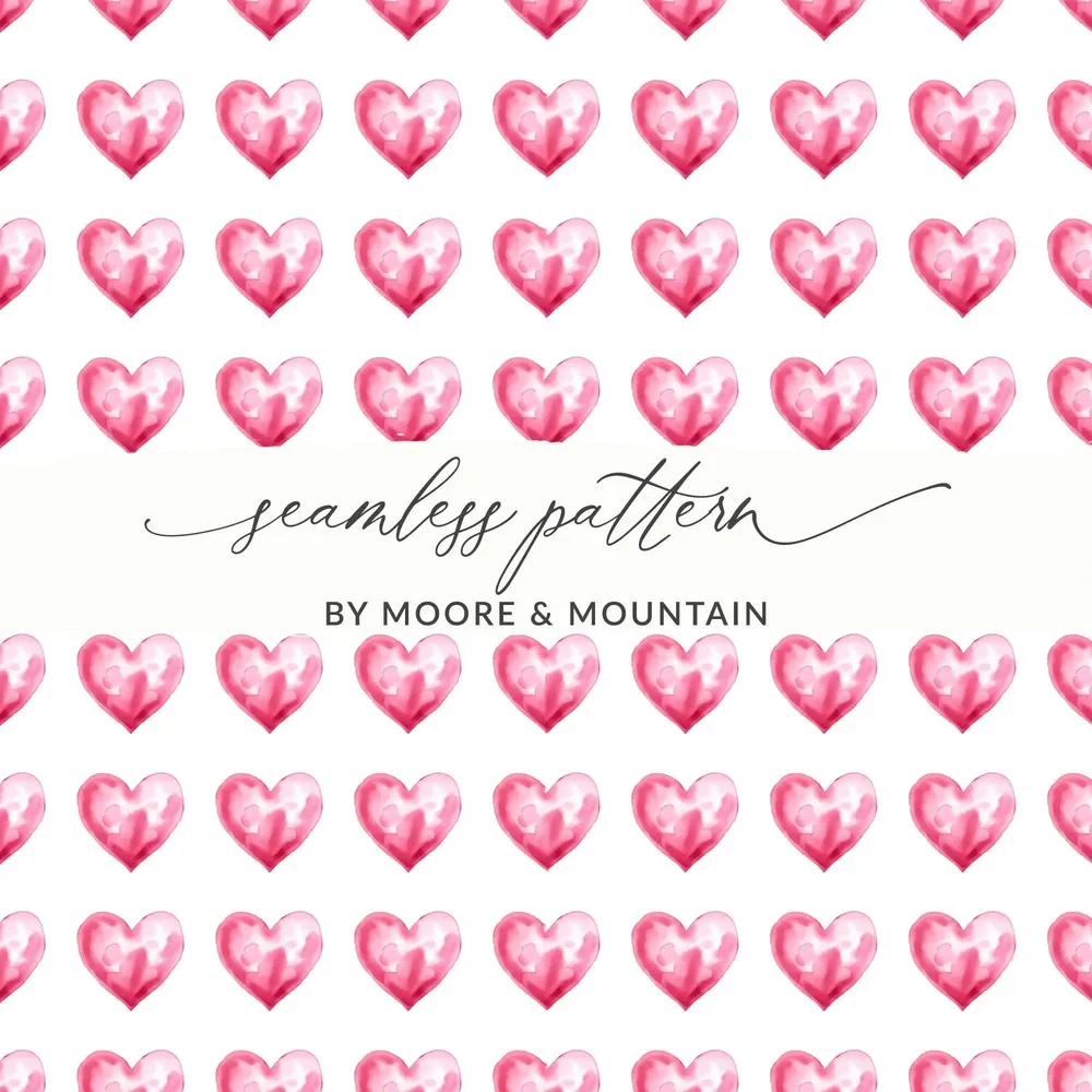 Watercolor Heart Pattern Digital Paper, Pink Heart Seamless Pattern, Valentine's Day Fabric, Hearts Background, Digital Valentine Pattern - Moore and Mountain