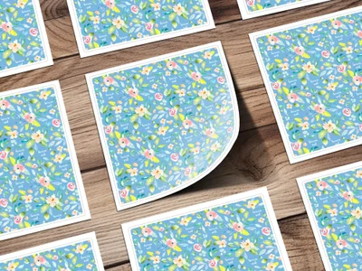 Floral Pattern Blue Panels with Colorful Blooms Product