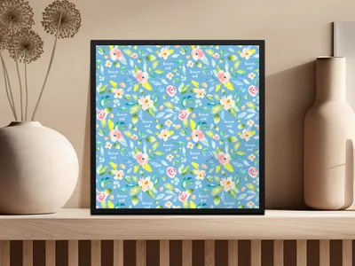 Floral Heaven Sent Blue Green Yellow Art Print