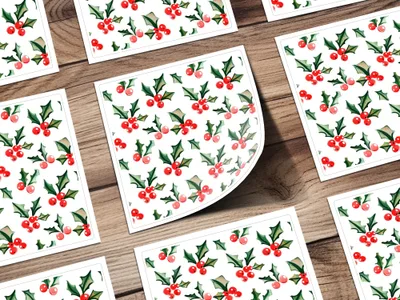 Watercolor Holly Berries Festive Christmas Seamless Pattern Digital - Moore and Mountain