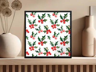 Watercolor Holly Berries Festive Christmas Seamless Pattern Digital - Moore and Mountain