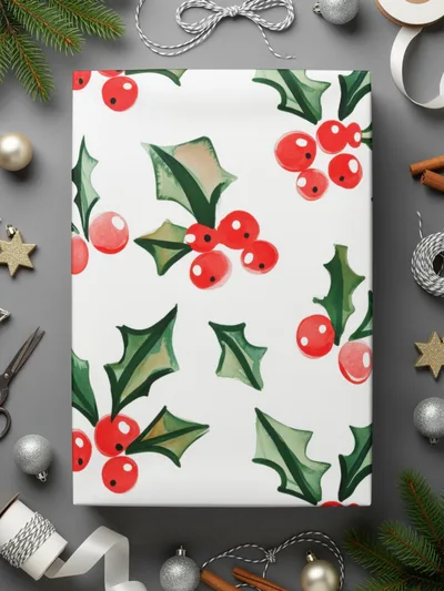 Watercolor Holly Berries Festive Christmas Seamless Pattern Digital - Moore and Mountain