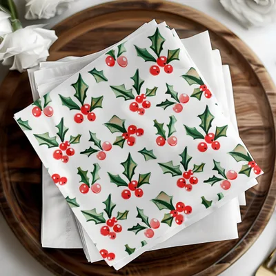 Watercolor Holly Berries Festive Christmas Seamless Pattern Digital - Moore and Mountain