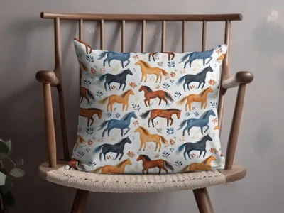 Watercolor Horses and Foliage Pattern Equestrian Digital - Moore and Mountain