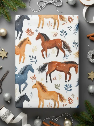 Watercolor Horses and Foliage Pattern Equestrian Digital - Moore and Mountain