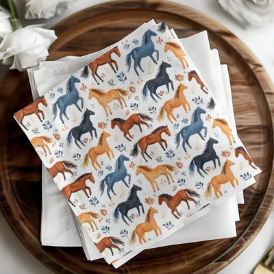 Watercolor Horses and Foliage Pattern Equestrian Digital - Moore and Mountain