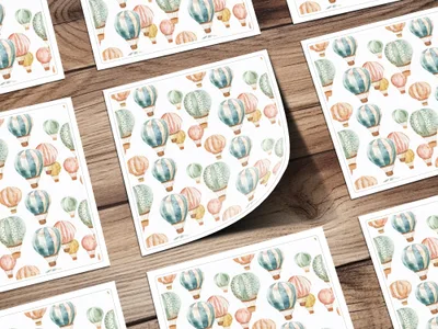 Watercolor Hot Air Balloon Digital Paper, Seamless Balloon Pattern, Pastel Sky Background, Printable Fabric Design, Kids Room Decor