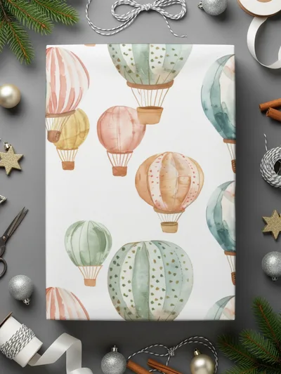 Watercolor Hot Air Balloon Digital Paper, Seamless Balloon Pattern, Pastel Sky Background, Printable Fabric Design, Kids Room Decor