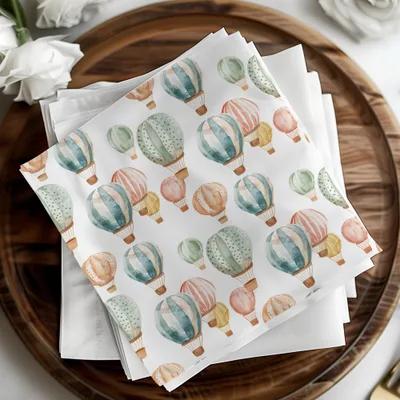 Watercolor Hot Air Balloon Digital Paper, Seamless Balloon Pattern, Pastel Sky Background, Printable Fabric Design, Kids Room Decor