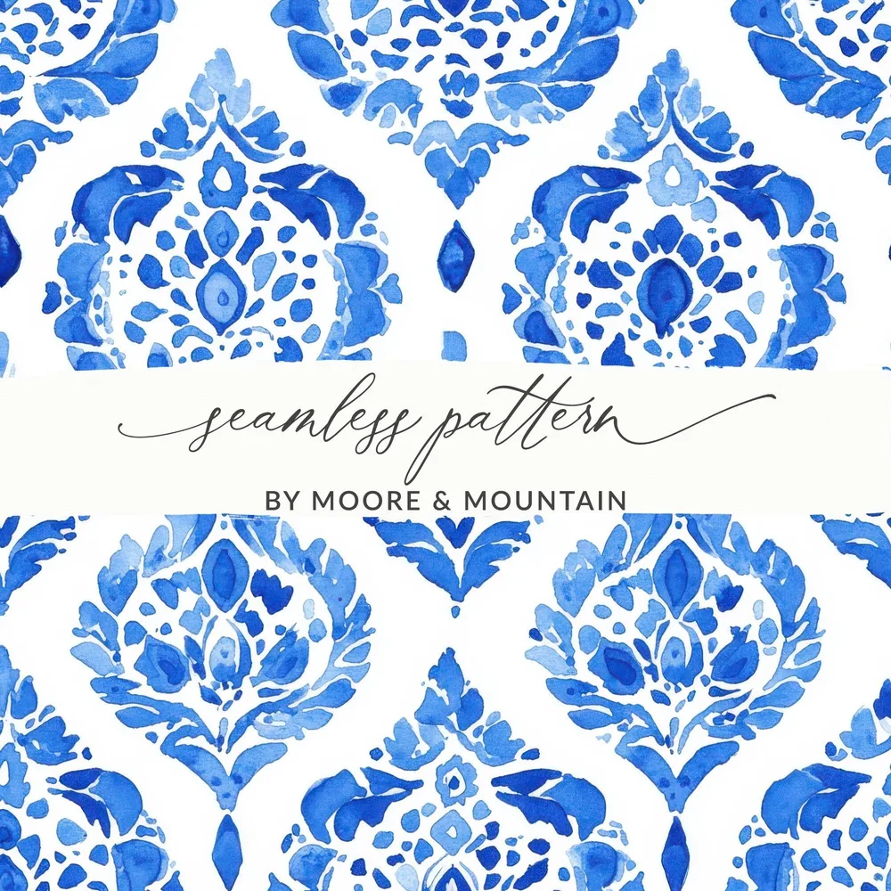 Watercolor Indigo Mediterranean Pattern Texture Digital - Moore and Mountain