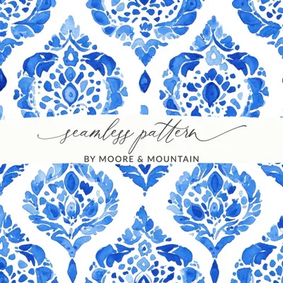 Watercolor Indigo Mediterranean Pattern Texture Digital
