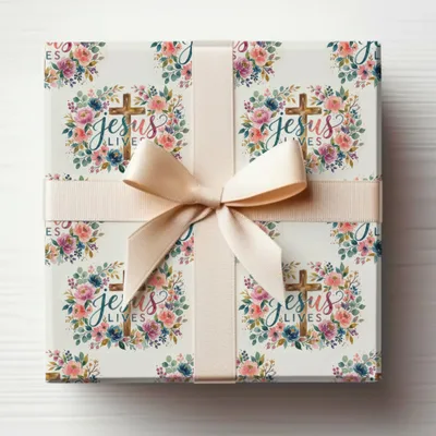 Jesus Lives Cross Floral Wreath Wrapped Gift product type