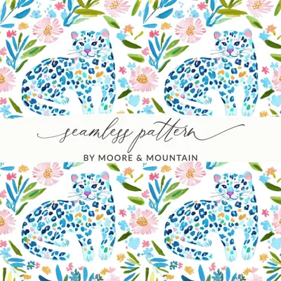 Watercolor Leopard Seamless Pattern Blue Leopard Jungle Print Seamless Patten For Sublimation Commercial Use JPEG