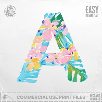 Floral letter A with "Easy Download" and "Commercial Use Print Files".