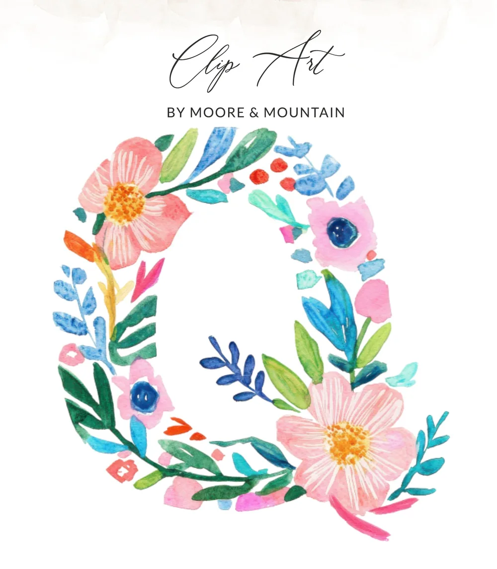Watercolor Letter Q SVG, PNG, Floral Alphabet Initial Q Digital Download, Botanical Q Monogram Art, Whimsical Flower Letter Q Clipart