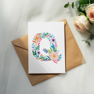 Watercolor Letter Q SVG, PNG, Floral Alphabet Initial Q Digital Download, Botanical Q Monogram Art, Whimsical Flower Letter Q Clipart