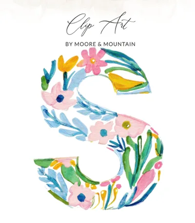 Watercolor Letter S Clipart, Floral Alphabet Initial, Preppy Vibrant Pastel PNG SVG, Hand Painted Digital Download, Commercial Use, Instant