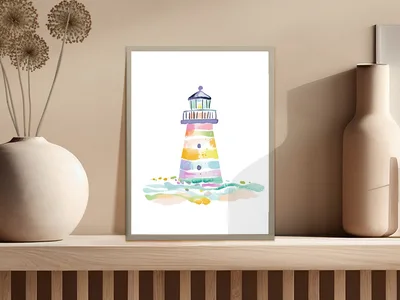 Watercolor Lighthouse Clipart Digital Download, Pastel Nautical Coastal Wall Art Print, Cute Beach House PNG Sublimation Design