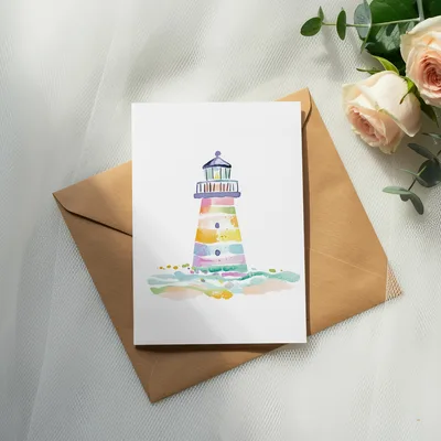 Watercolor Lighthouse Clipart Digital Download, Pastel Nautical Coastal Wall Art Print, Cute Beach House PNG Sublimation Design