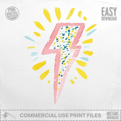 Pink and blue watercolor lightning bolt with yellow rays, "Easy Download" text.