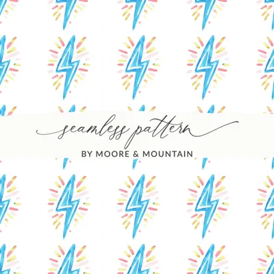 Watercolor Lightning Bolt Seamless Pattern, Digital Paper, Vibrant Blue Electric Flash Design, Energetic Background, Instant Download