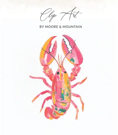 Watercolor Lobster Clipart, Preppy PNG SVG, Hand Painted Gouache, Trendy Painterly Graphic, Colorful Digital Download, Painted Seafood Art