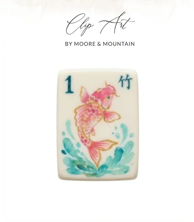 Watercolor Mahjong PNG Digital Download, Preppy Koi Fish Tile Sublimation Design, Chinoiserie Mahjong Clipart Printable Art