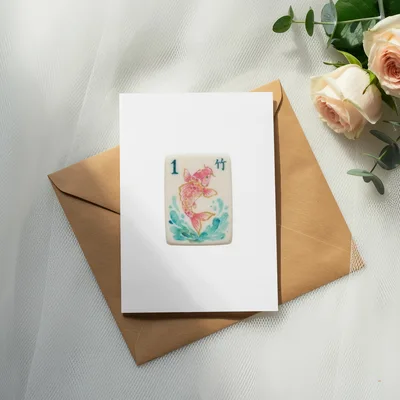 Watercolor Mahjong PNG Digital Download, Preppy Koi Fish Tile Sublimation Design, Chinoiserie Mahjong Clipart Printable Art