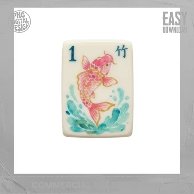 Watercolor Mahjong PNG Digital Download, Preppy Koi Fish Tile Sublimation Design, Chinoiserie Mahjong Clipart Printable Art
