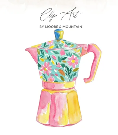 Watercolor Moka Pot Coffee Digital Design T-Shirt PNG, Cottagecore Floral Coffee Maker Art, Coffee Lover Gift Digital File Tee